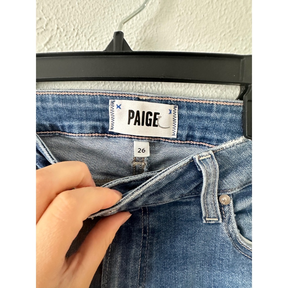 Paige Brigitte Slim Boyfriend Jeans Size 26 Medium Blue Raw Hem Stretch Denim - Picture 3 of 7